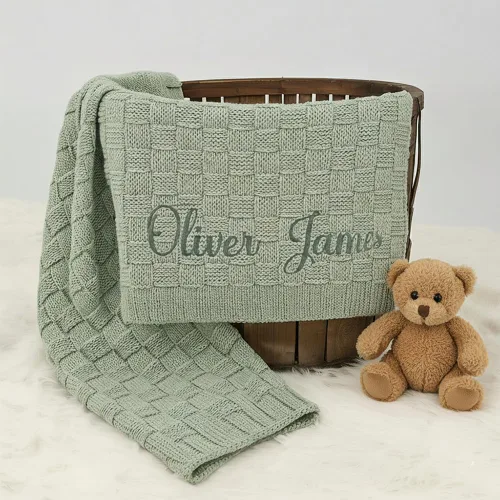 Vista 11 de Manta de punto personalizada y bordada de lujo con nombre de bebé, manta de algodón personalizada y monogramada para la guardería, regalos para bebé