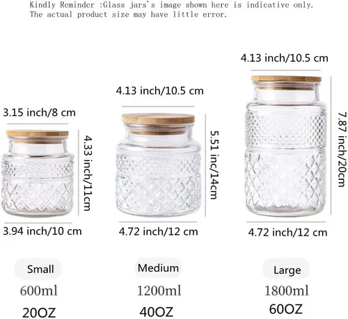 Vista 6 de Tarros de almacenamiento de vidrio con tapa, juego de 3 frascos en 60 oz/40