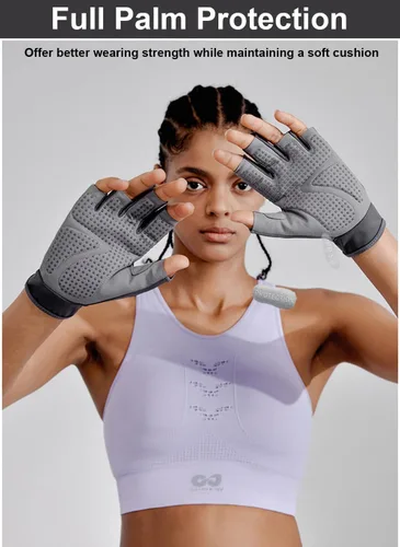 Vista 2 de SUJAYU Guantes de entrenamiento para mujeres y hombres, guantes sin dedos antideslizantes para levantamiento de pesas, guantes de entrenamiento