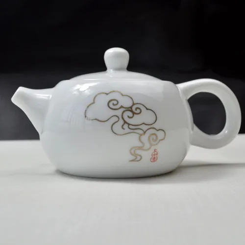 Vista 4 de Tetera de porcelana, juego de té de gongfu chino blanco de 6 oz (nubes auspiciosas)