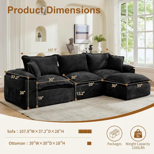 Vista 2 de Korser Sofás seccionales de 108 pulgadas para sala de estar, sofá modular sin hueso con asiento profundo y cojín esponjoso, acogedor sofá acolchado