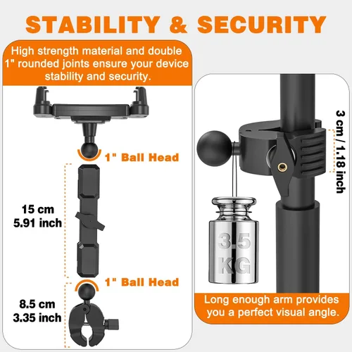 Vista 4 de Soporte de micrófono para iPad, soporte de tableta de rotación de 360 grados para micrófono con brazo de metal de 5.9 pulgadas, abrazadera Super C