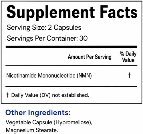 Vista 3 de NMN Mononucleótido de nicotinamida 500 mg, soporte celular NAD+