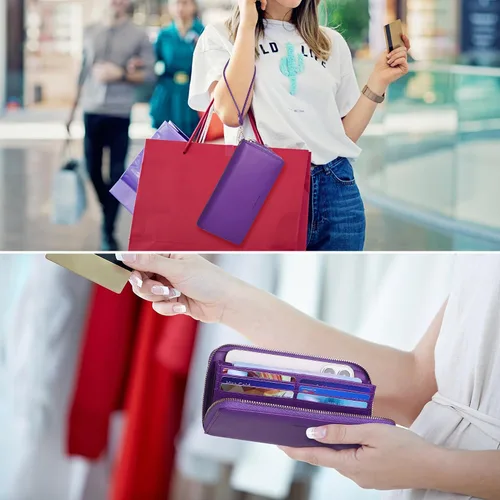 Vista 6 de YOUBDM Cartera de mano para mujer con soporte para tarjeta de crédito, cartera de cuero suave con correa para la muñeca