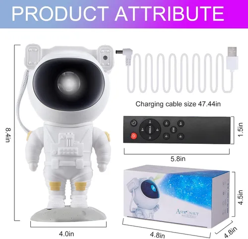 Vista 7 de Proyector de Galaxia de Astronauta para Dormitorio, Proyector de Estrellas Ajustable 360° con Control Remoto y Temporizador, Lámpara de Luz