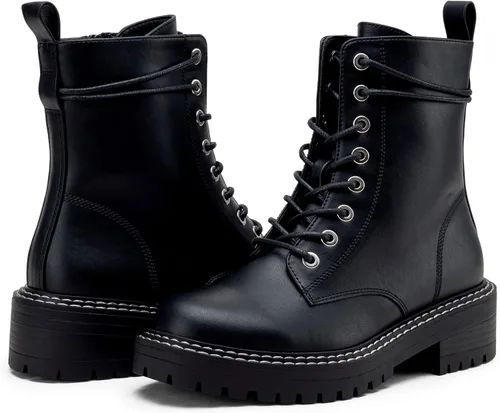 Vista 6 de Jeossy Botines de combate 9627 para mujer con tacón bajo con cordones y cremallera lateral
