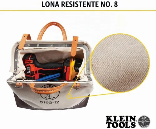 Vista 4 de Klein Tools 5102-12 Bolsa de herramientas resistente de lona natural, bolsa de herramientas portátil, bolsa multiusos con abertura amplia