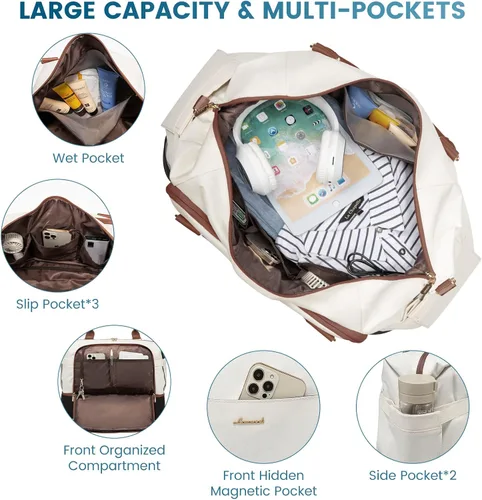 Vista 3 de LOVEVOOK Bolsa de viaje para mujer, bolsa de transporte de gran capacidad con bolsa de aseo