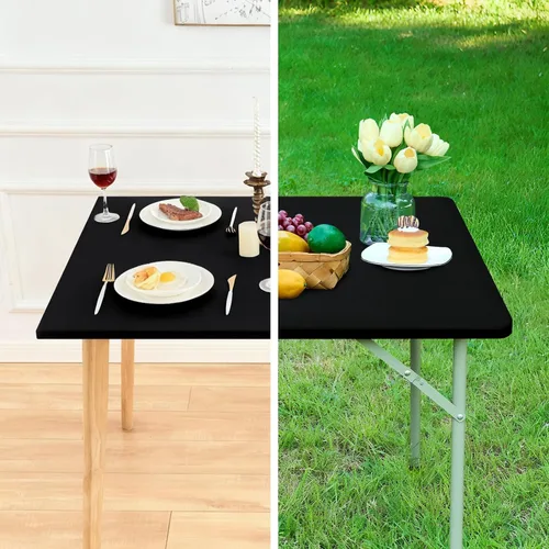 Vista 6 de NEWISHER Mantel rectangular ajustable de 20 x 30 pulgadas, mantel elástico para mesa de 2.5 pies, funda de mesa de elastano elástica negra, cubierta