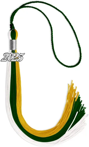 Vista 170 de Endea Graduation Borla de triple color con gota de fecha plateada (negro/dorado/granate, 2020)