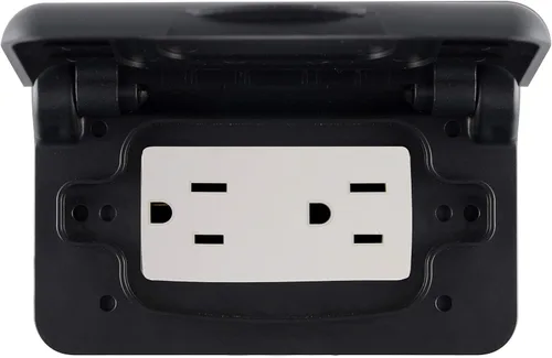Vista 2 de RVGUARD Cubierta de receptáculo resistente a la intemperie con muelle para RV en negro (incluye receptáculo)