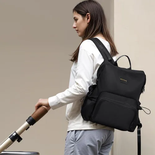 Vista 7 de miss fong Mochila para pañales – Bolsa de pañales para bebé, bolsa de neopreno, mochila de neopreno de gran capacidad con cambiador de pañales