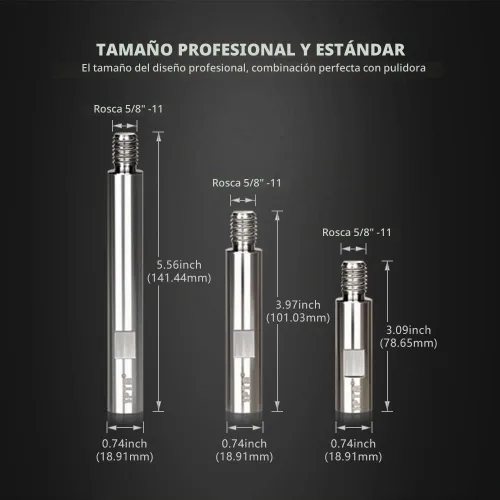 Vista 2 de Juego de ejes de extensión giratorios de acero inoxidable SPTA, 75mm, 100mm, 140mm, rosca de 5/8" - 11 Para pulidor rotativo, pulidor