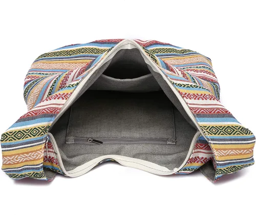 Vista 6 de Bolsa de hombro para mujer, de lona en estilo hippiebohemio para llevar cruzada al hombro, disponible en diferentes colores y estampados