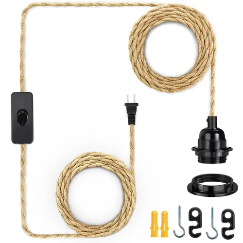 Vista 11 de HESSION - Cable de extensión colgante para farol, cable de lámpara de 5.9 pies, máximo 360 W, interruptor de encendido/apagado E26/E27, iluminación