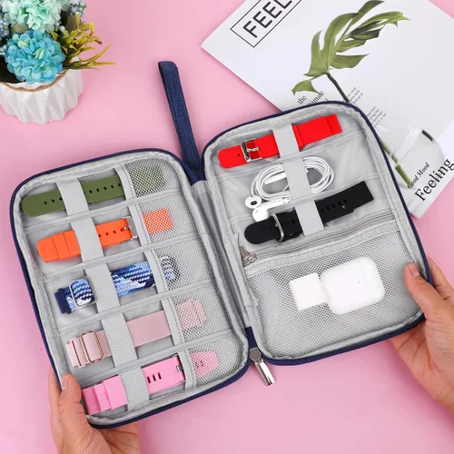 Vista 3 de TIESOME Organizador de correa de reloj, bolsa de viaje para correas de reloj, funda impermeable, compatible con todas las correas (azul marino)