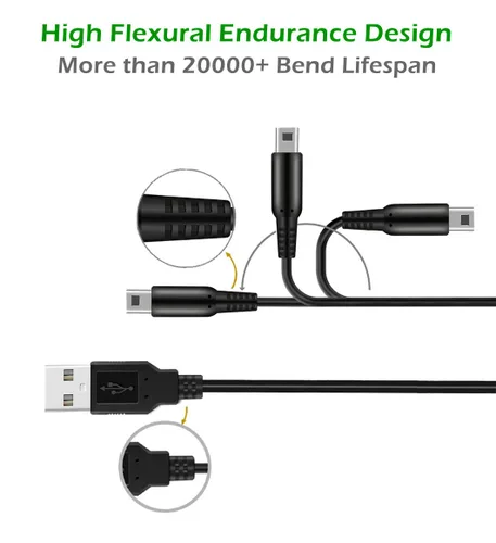 Vista 2 de 2 cables de carga USB de 3.9 pies compatibles con Nintendo 3DS2DS, cable de carga compatible con Nintendo New 3DS XLNew 3DSNew 2DS XLNew 2DS2DS
