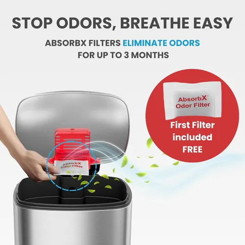 Vista 4 de iTouchless SoftStep - Bote de basura de acero inoxidable, 13.2 galones, sistema de filtro de olores, pedal y tapa con cierre silencioso y fino