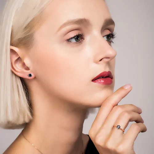 Vista 3 de Solitaire - Aretes redondos de plata de ley 925 de ónix negro chapado en platino, joyería fina para mujeres y hombres