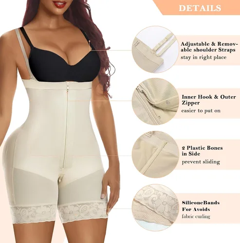 Vista 4 de YIANNA Fajas Colombianas Shapewear for Women Tummy Control Body Shaper Butt Lifter Thigh Slimmer with Zipper Crotch