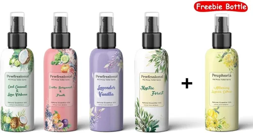 Vista 2 de Spray de excremento para inodoro, spray de inodoro Pre Poo, eliminador de olores de baño y ambientador, 2.5 onzas, paquete de 5