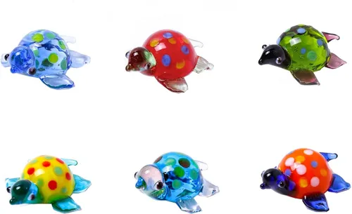 Vista 2 de Paquete de 6 figuras de cristal soplado de tortugas marinas pequeñas hechas a mano
