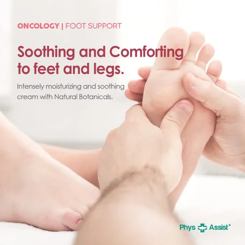 Vista 3 de PhysAssist Soporte oncológico para pies, calmante, calmante e hidratante después de la quimioterapia. No irritante, clínicamente probado. Tarro de 4