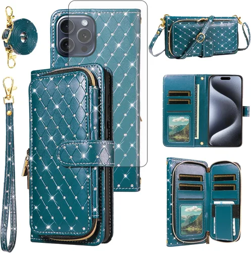 Vista 74 de Funda para teléfono iPhone 6 6S con cremallera y protector de pantalla con protector de pantalla, correa de cordón cruzado, ranura para iPhone 6 Six