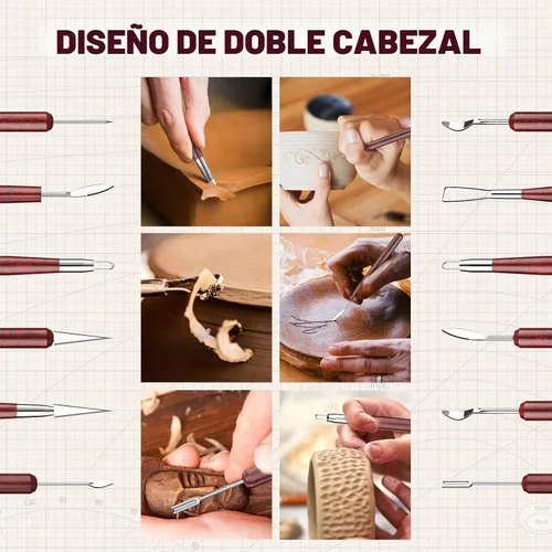 Vista 3 de Herramientas de arcilla para esculpir, kit de herramientas de tallado de polímero de doble cara, juego de herramientas de cerámica de madera