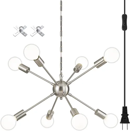 Vista 13 de SineRise Candelabros Sputnik Negros, 8 Luces Modernas Accesorio de Iluminación Sputnik con Altura Ajustable para Comedor, Sala de Estar, Cocina