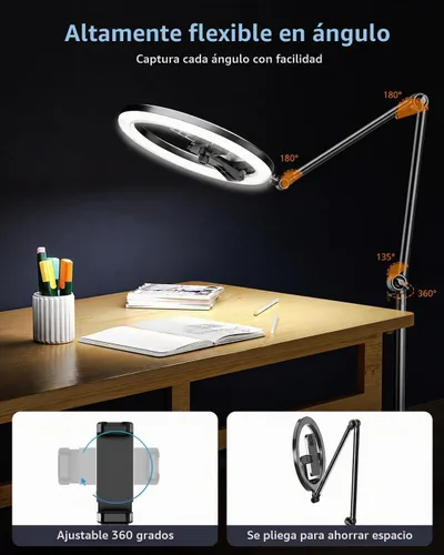 Vista 4 de UBeesize - Trípode de luz de anillo de 12 pulgadas para iPhone, soporte de teléfono superior de 75 pulgadas de alto