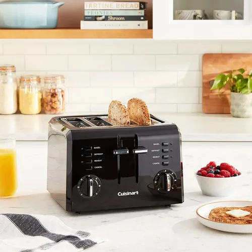 Vista 6 de Cuisinart Tostadora compacta de plástico de 4 rebanadas, color negro, CPT-142BKP1 CPT-142BKP1, Cuisinart toaster 4 slice capacity with wide slots