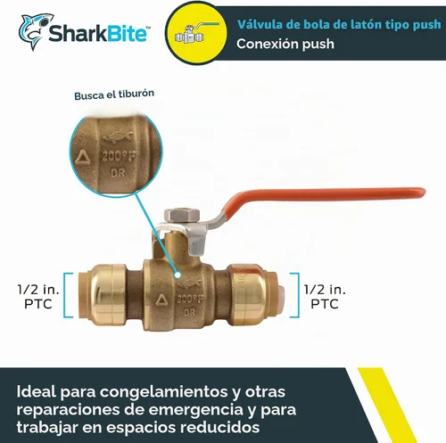 Vista 2 de SharkBite 22222-0000LF Válvulas de bola de empuje de latón, 1/2