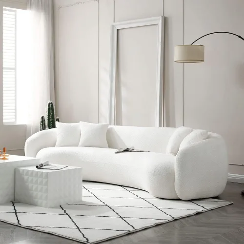 Vista 3 de WILLIAMSPACE Sofá curvado de 101 pulgadas, moderno sofá boucle tapizado de gran tamaño con 4 almohadas, sofá de peluche de 4 asientos para sala