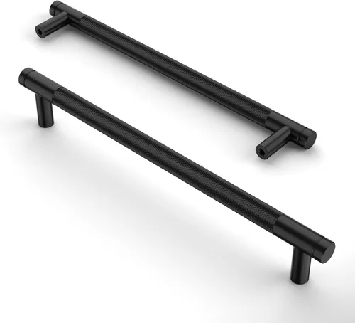 Vista 30 de Asidrama - Paquete de 10 tiradores para gabinete de 3 pulgadas (76mm) de color negro mate y bronce champán, manijas estriadas para gabinete