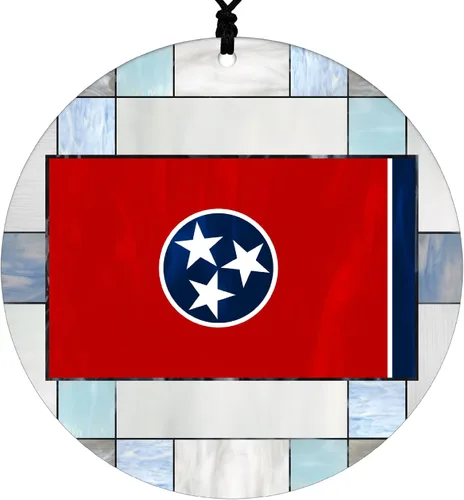 Vista 9 de Adorno navideño de Alabama – Efecto de diseño de vitrales de imitación con bandera estatal – Decoración de disco acrílico colgante 2026 para árbol
