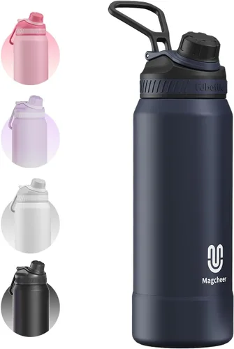 Vista 17 de Botella de agua aislada de 24 onzas, acero inoxidable al vacío de doble pared, diseño de boca ancha, botella reutilizable a prueba de fugas