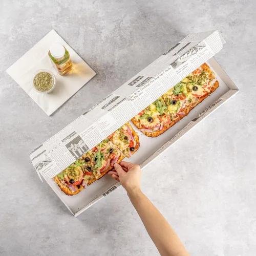Vista 62 de Restaurantware - Cajas para pizza, 50 unidades, 14 x 7 x 1.5 pulgadas, embalaje de papel de cartón corrugado con bloqueo de pestañas, resistente a