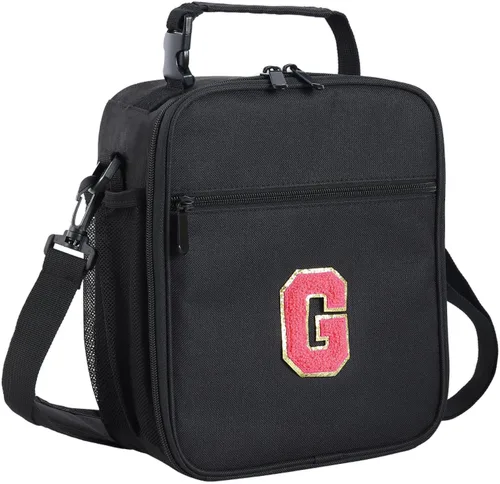 Vista 72 de ELEFOCUS Lonchera aislada con inicial para mujeres y hombres, bolsa de almuerzo personalizada con monograma con correa de hombro ajustable
