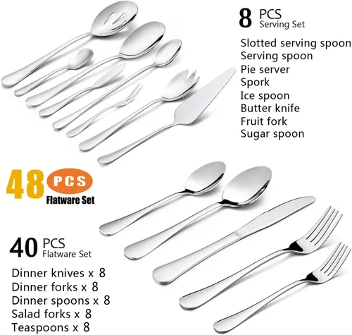Vista 2 de HaWare - Juego de cubiertos de 48 piezas con utensilios para servir