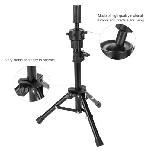 Vista 5 de Soporte para cabeza de maniquí, soporte de trípode, ajustable, profesional, de plástico, para peluca, sombrero, soporte para cabello para cabeza