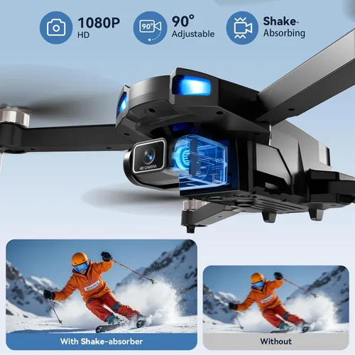 Vista 2 de Dron con cámara para niños 1080P HD FPV, cuadricóptero con motor sin escobillas para adultos y principiantes, vuelo por waypoint, voltereta 360°