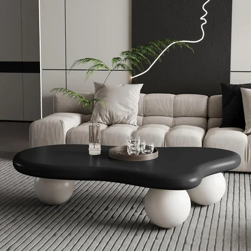 Vista 21 de Mesa de centro irregular moderna de 40 pulgadas, mesa de centro única de nube para sala de estar, mesas centrales bajas y lindas con 4 patas
