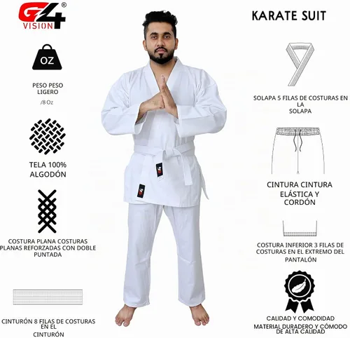 Vista 2 de Traje de Karate G4 GI Aikido Entrenamiento Adulto Estudiante Uniforme Conjunto Cinturón Libre Negro Blanco