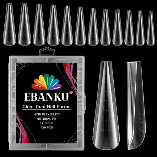 Vista 10 de EBANKU - 96 piezas de kit de formas de uñas de doble cara, transparentes y mate, molde de uñas completo, puntas para extensión de uñas acrílicas