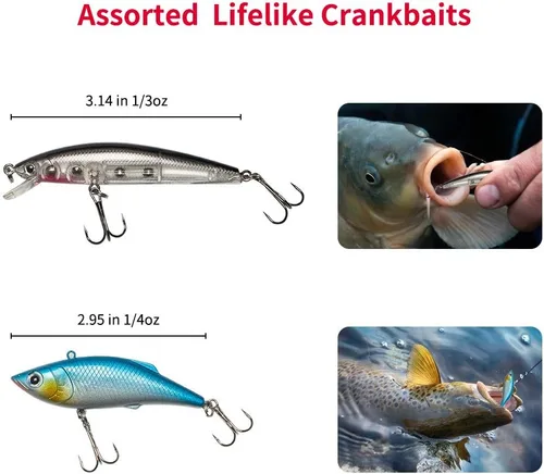 Vista 2 de GOANDO Fishing Lures Kit for Freshwater Bait Tackle Kit for Bass Trout Salmon Fishing Accessories Tackle Box Including Spoon Lures Soft Plastic