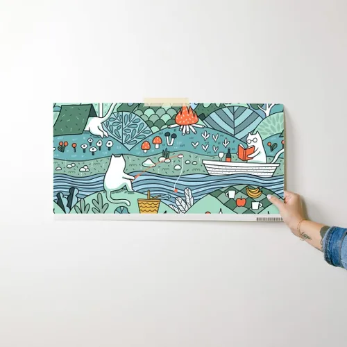 Vista 7 de Papel tapiz para despegar y pegar – Day Lake restaura la naturaleza, animales, gatos, picnic de verano, gatos, papel tapiz extraíble personalizado