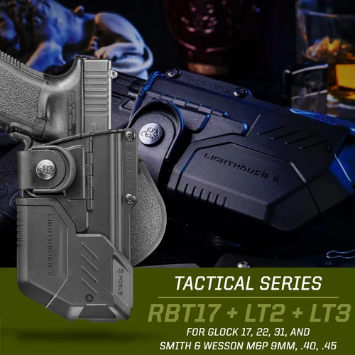Vista 7 de Fobus RBT17BUND Funda táctica OWB con Lighthouse II & III para Glock 17, 22 y 31, Shadow Systems DR920 Full Size y MR920, Smith & Wesson 9mm y .40