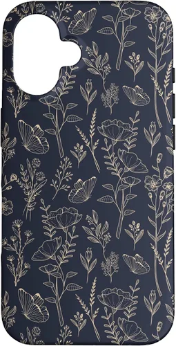 Vista 32 de Butterfly Meadow Botanical Wildflower Pattern (Azul Marino) Funda para iPhone 17