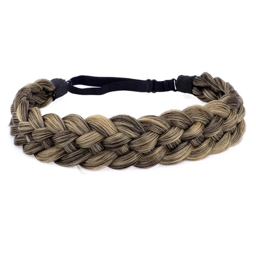 Vista 11 de Diadema clásica de cabello sintético trenzado de 5 hebras, trenzas gruesas y anchas, extensión de cabello con elástico para mujeres y niñas